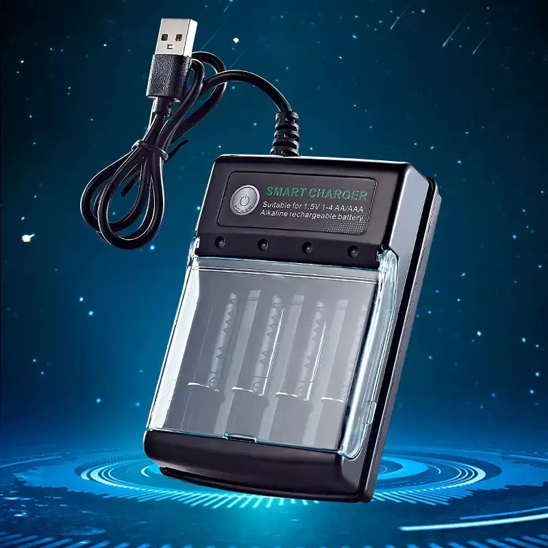 1.5V USB 4 slots Charger Independent Charging AA alkaline battery charger Smart Portable Rechargeable Battery Charger with cover