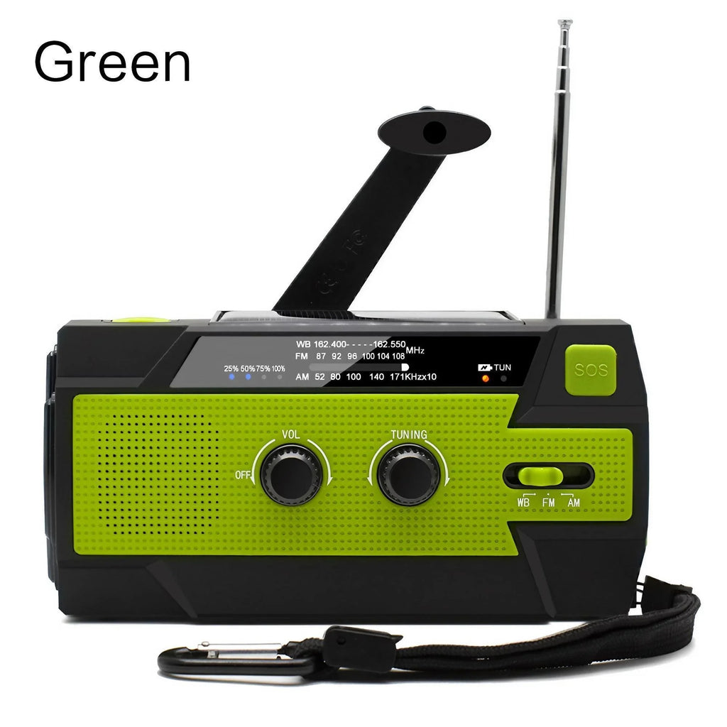 Weather Radio Emergency Multifunctional Radio FM AM WB Hand Crank Solar USB Charging 2000mAh Power Bank LED Flashlight Torch