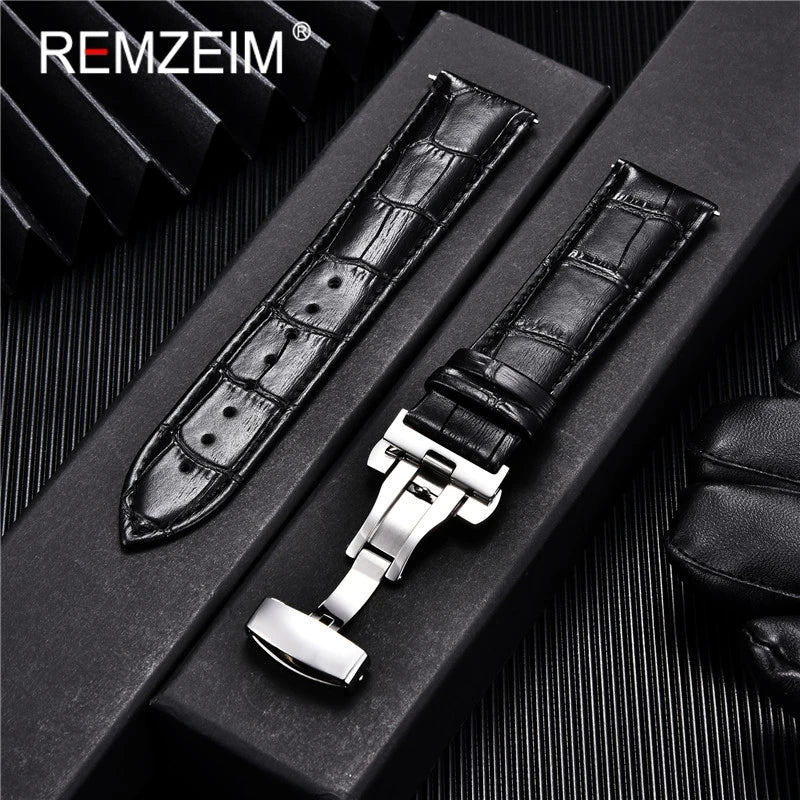 Genuine Calfskin Leather Watchbands Business Replace Watch Band 18mm 20mm 22mm 24mm With Butterfly Buckle Wristwatch Strap