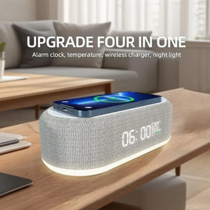 Alarm Clock Wireless Chargers Pad Phone Bedroom Lamp Night Light Desk Thermometer For iPhone 17 16 15 14 13 Fast Charging Dock