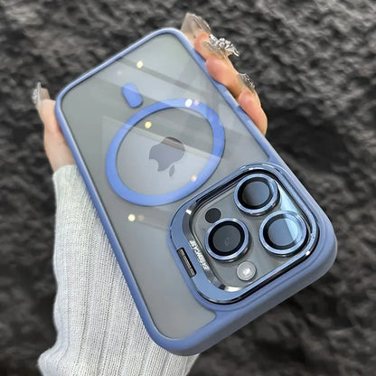 Luxury Magnetic Shockproof Phone Case For iPhone 15 14 13 12 11 16 Pro Max 16 Plus 16E Funda Stand Glass Lens Protection Cover