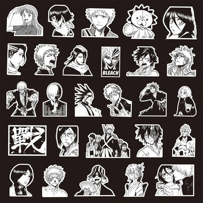 10/30/75PCS Black and White Anime BLEACH Stickers for Kids Cool Graffiti Skateboard Phone Case Laptop DIY Cartoon Sticker Toys