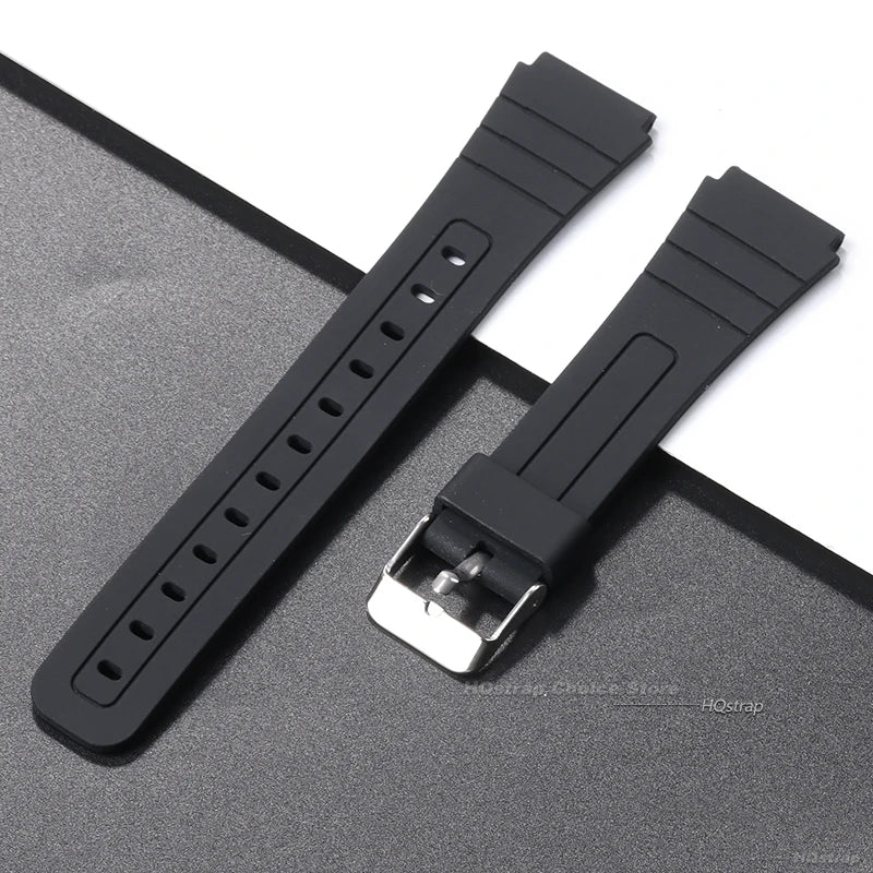 18mm Silicone Watch Strap for Casio W800H Soft Watchband Black Rubber Bracelet for SGW400 F91W F84 F105/108/A158/168 AE1200/1300