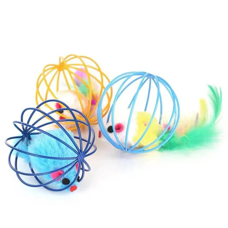Popular Colorful Mouse in Cage Cat Toy Within Sand Interactive Chase Cat Mouse Toy