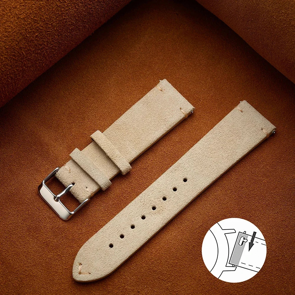 Wristband 20mm 22mm 4mm 16mm 18mm Quick Release Soft Suede Strap Brown Watch Bands Calfskin Bracelet Women&Men Accessories