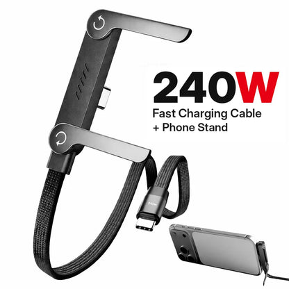 USB C to USB C Cable 240W Fast Charging Right Angle Type C Cable with Foldable Stand 1M 1.5M for iPhone 17 16 Samsung S25 S24