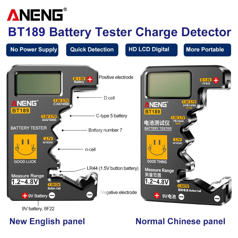 Battery Tester ANENG BT189 Digital Universal Detector Capacity Tester Display Checkered Gauge Analyzer AAA AA Button Cell Tests