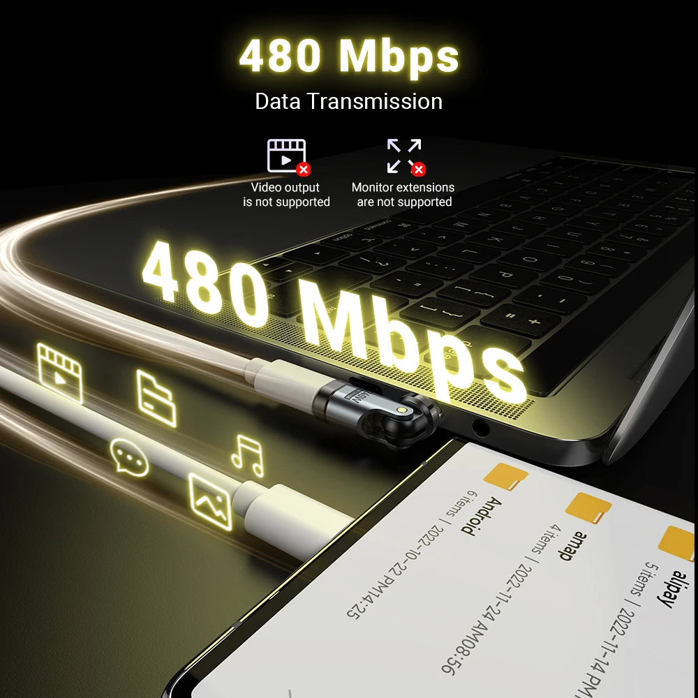 AUFU 9Pin Magnetic USB C OTG Adapter PD 240W Fast Charging Magnet Type C Female Connector for iPhone 17 16 Xiaomi Macbook Laptop