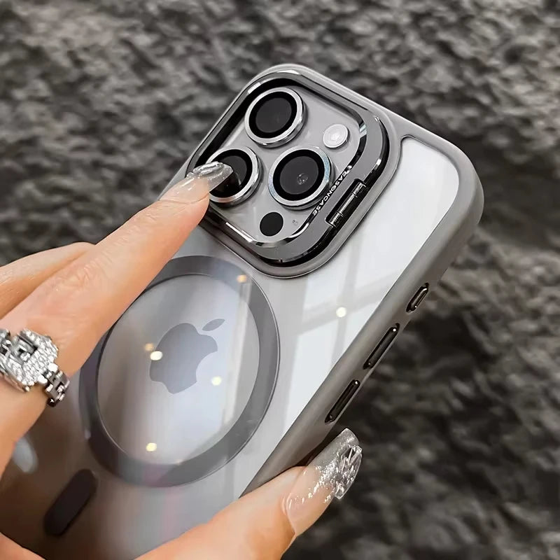Luxury Magnetic Shockproof Phone Case For iPhone 15 14 13 12 16 17 Pro Max Plus Air 11 Funda Stand Glass Lens Protection Cover