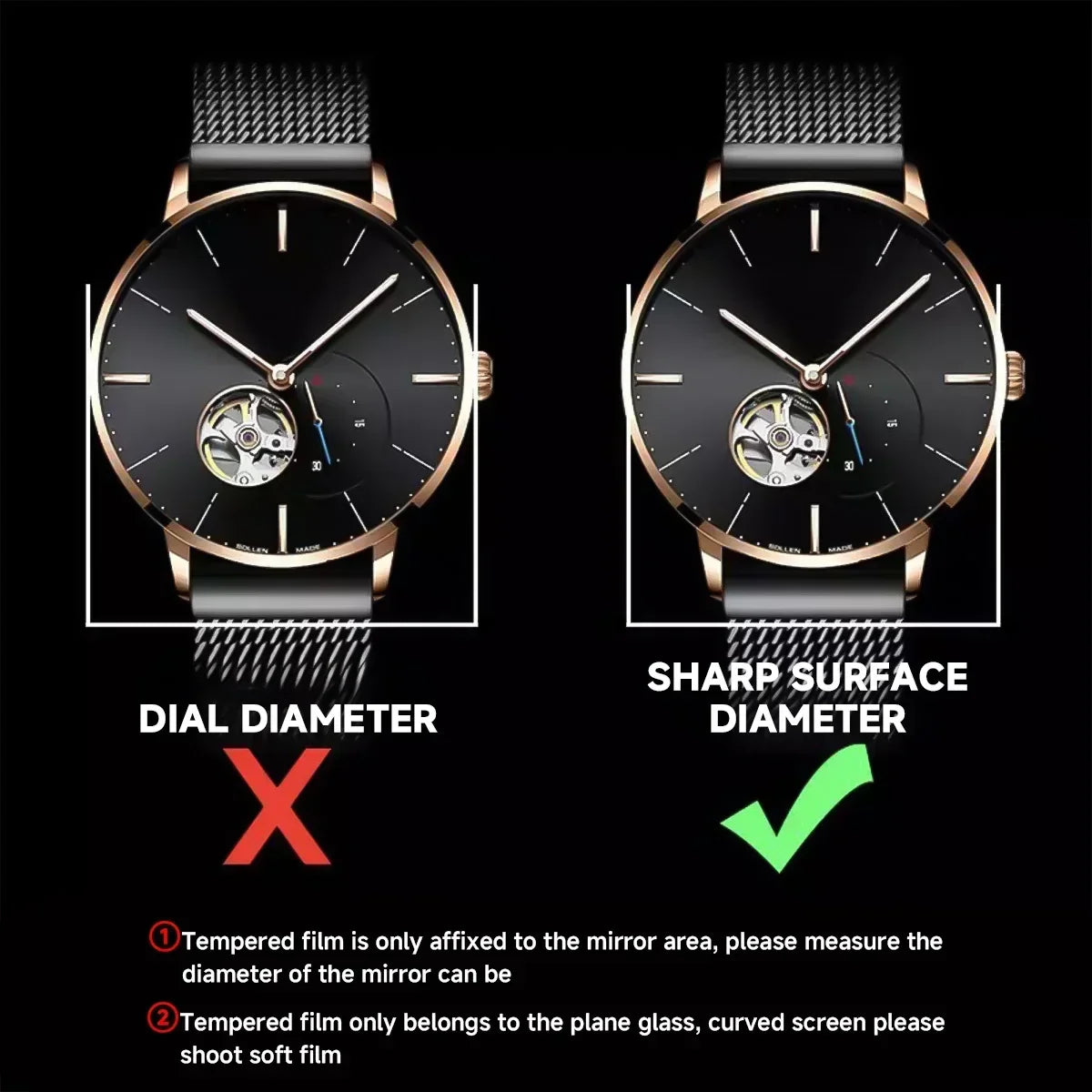 26-46mm Universal Tempered Glass Smartwatch Screen Protector Protective Film 28mm 30mm 32mm 38mm 40mm 41mm 42mm Diameter 1-5PCS