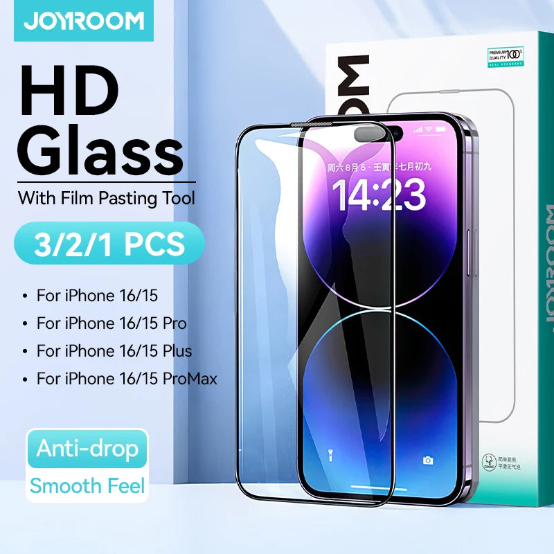 Joyroom 3/2/1PCS HD Glass For iPhone 16 15 Pro Max Screen Protector Film Tempered Glass Protection For iPhone 16 15 14 13 12 Pro