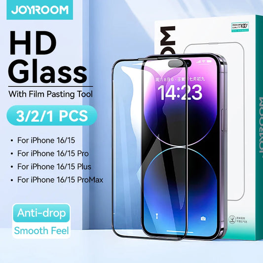 Joyroom 3/2/1PCS HD Glass For iPhone 16 15 Pro Max Screen Protector Film Tempered Glass Protection For iPhone 16 15 14 13 12 Pro