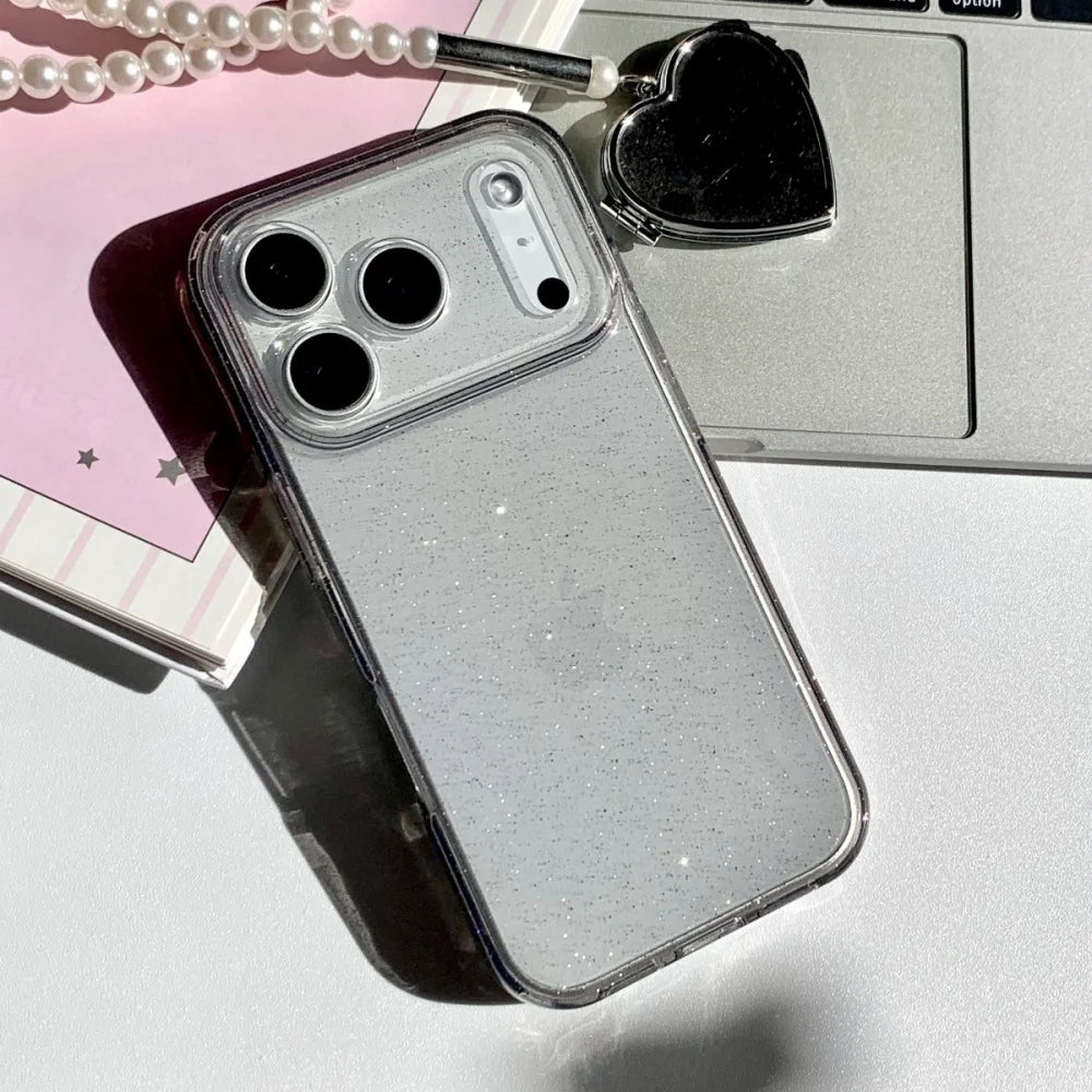 Ultra Thin Clear Glitter Soft Silicone Phone Case For iPhone 17 Air 16 15 14 13 Pro Max Plus Transparent Shiny Solid Color Cover