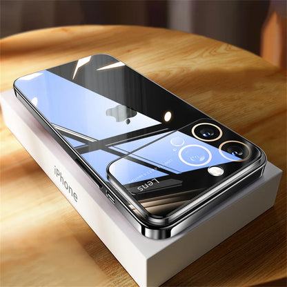 Luxury Original Plating Clear Phone Case For iPhone 15 13 12 14 Pro Max Large Window Full Lens Protection Shockproof Cover Funda