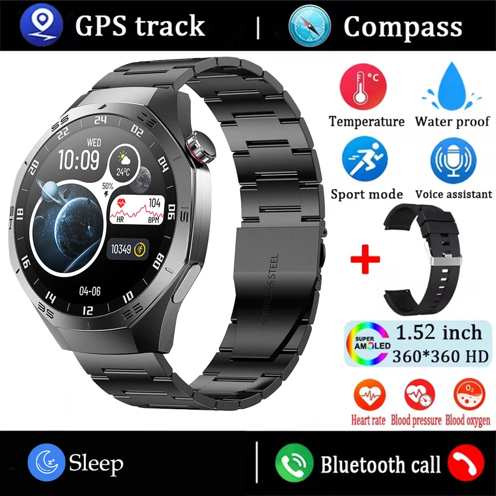 2025New For Android and ios Smart Watch Men AMOLED Screen GPS Motion trajectory Heart Rate Bluetooth Calls SmartWatch Waterproof
