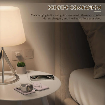Cell Phone Wireless Charger - 3-in-1 Travel Charging Station for Multiple Devices, Portable Foldable Magnetic Charging Pad