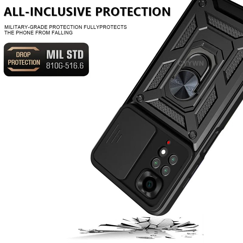 Slide Camera Lens Protector Armor Case For Xiaomi Redmi Note 13 12 11 Pro Plus 11s 12s Military Grade Bumpers Ring Cover