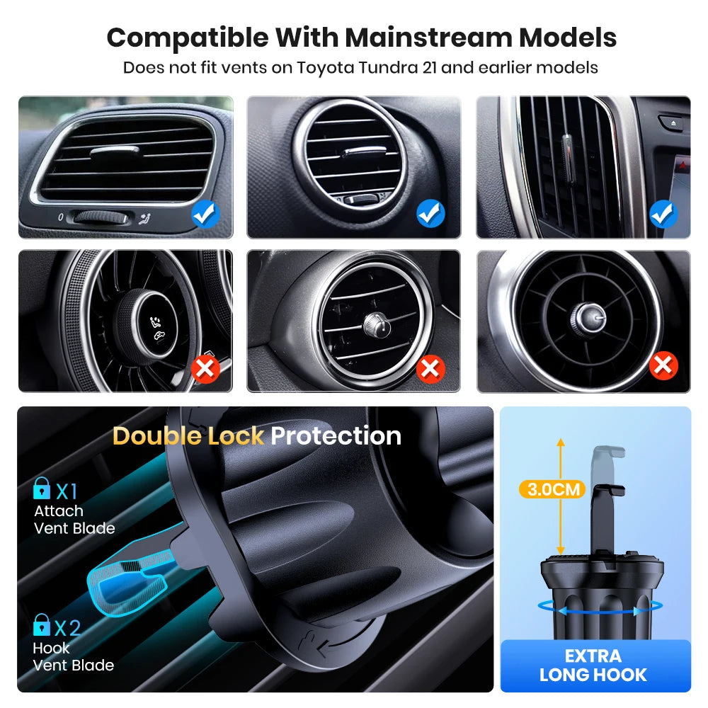 TOPK Super Stable Car Phone Holder Mount, Air Vent Cell Phone Holder for Car, Upgraded Metal Hook Clip, 360° Rotation, Universal