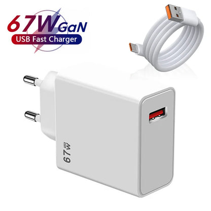 USB Charger 67W Turbo Fast Charge EU US UK Plug Adapter For Poco X6 Pro X5 F5 Mi 14 13 12s Redmi K60 K50 Mobile Phone Chargers