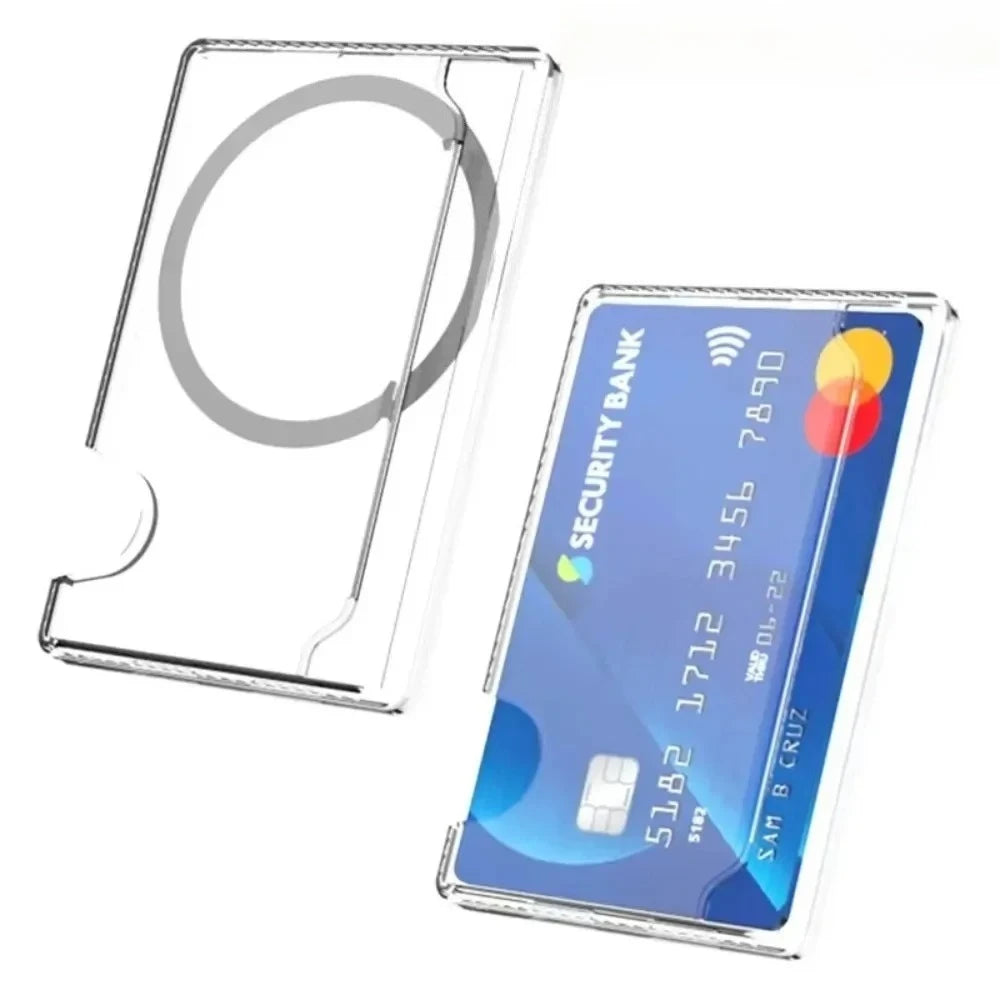 2026 Transparent PC Magnetic Phone Case Back Adhesive Card Holder Storage Box Strong Magnet Card Sleeve for iPhone 17~12 Samsung