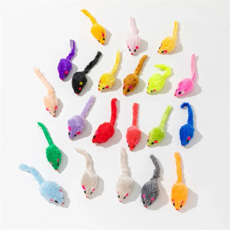Pet Cat Toys Rabbit Fur False Mouse Feather Rainbow Mouse Toy Funny Playing Toys For Kitten