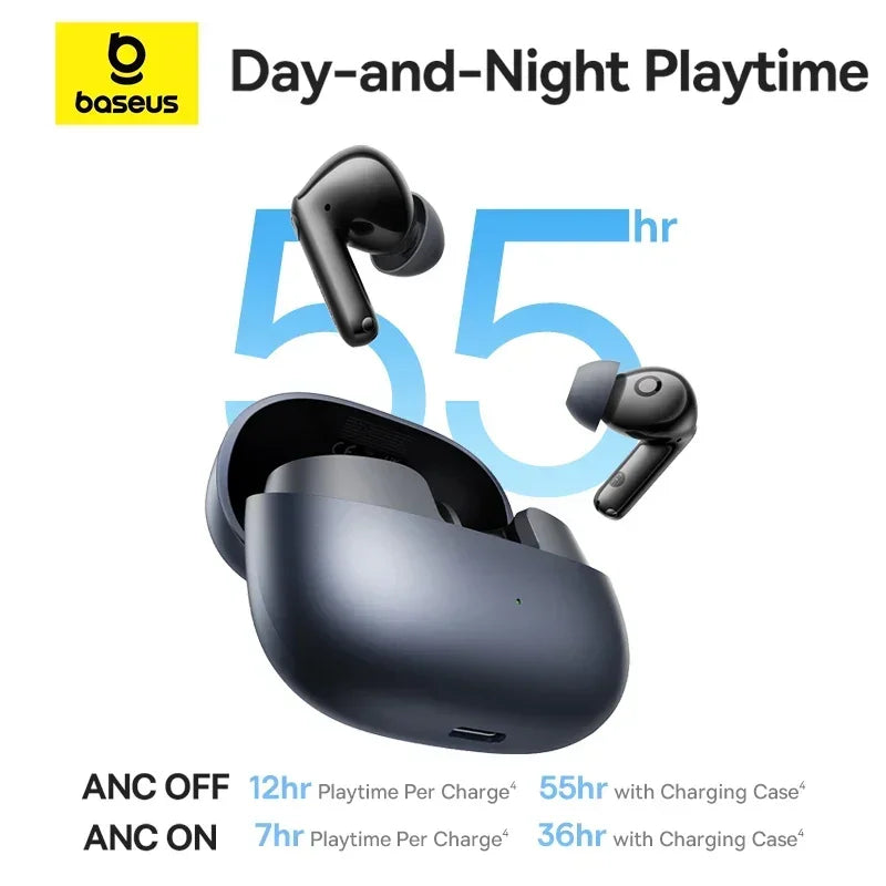 Baseus EP10 Pro ANC Earbuds Wireless Bluetooth 6.0 Earphones 50dB Realtime Adaptive Headphones 6 Mic Hi-Res LDAC IP55  Ear buds