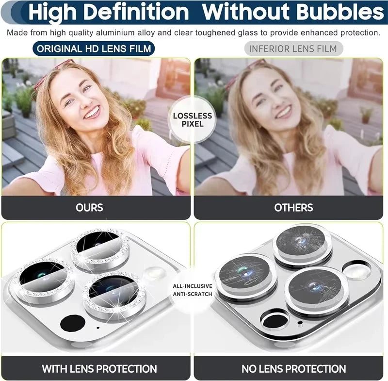 Glitter Diamond Rhinestone Camera Lens Protector for iPhone 17 Pro Max 16 16Pro 15 14  Plus 13 12 Mini 11 Air 17Pro 13Pro 12Pro