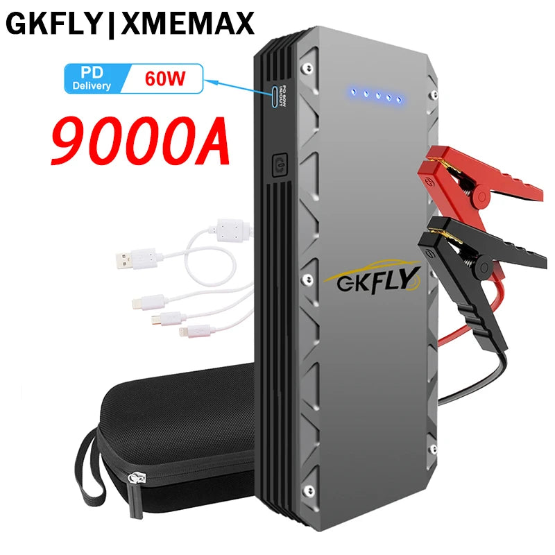 GKFLY Car Jump Starter Portable Power Bank 9000A/5000A/3000A Starting Device Car Booster Battery For Petorl Diesel Car
