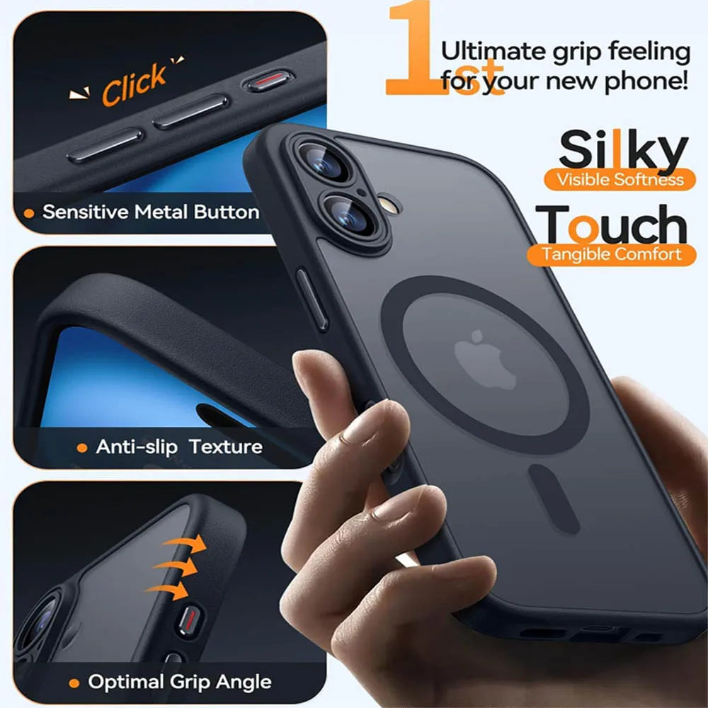 Magnetic Luxury Armor Shockproof Case For iPhone 17 Air 16 15 14 13 12 11Pro Max Magsafe Wireless Charge Matte Translucent Cover