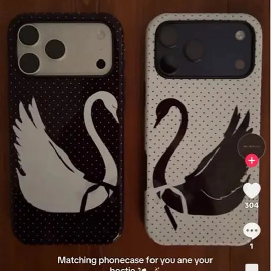 Phone Case for iPhone 17 16 15 14 13 12 11 X XS XR Air Pro Max Plus Luxury Ins White Swan Polka Dot Double-layer Back Cover