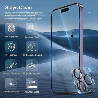 HD Screen Protection For iPhone 16 15 17 14 13 12 11 Pro Max Tempered Glass iPhone15 Pro Camera Lens Film iPhone16 Plus 13 Mini