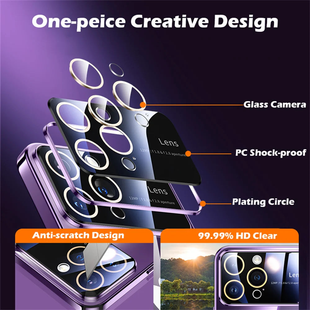 Luxury Original Plating Clear Phone Case For iPhone 15 13 12 14 Pro Max Large Window Full Lens Protection Shockproof Cover Funda