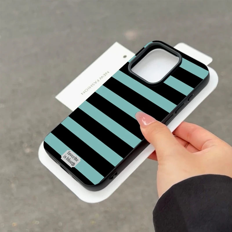 Blue Stripe Luxury Phone Case For iPhone 16 17 ProMax 15 14 13 12 11 Pro Niche Y2K Phone Cases Fundas