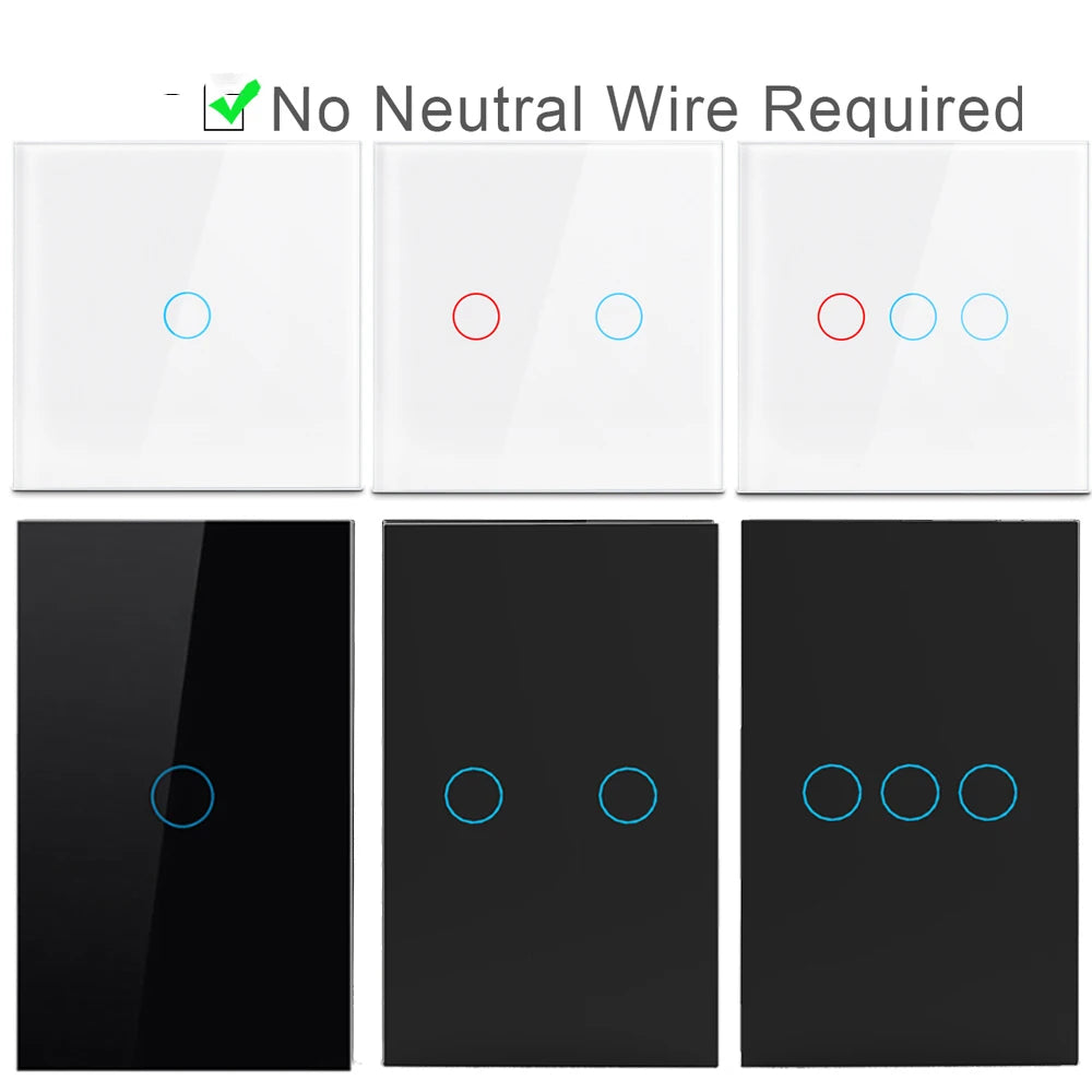 Touch Switch EU US LED Crystal Glass Panel Wall Lamp Light Switch 1/2/3 Gang AC100-240V LED Sensor Switches Interruttore