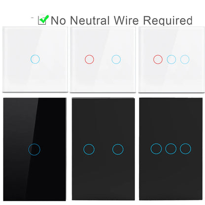 Touch Switch EU US LED Crystal Glass Panel Wall Lamp Light Switch 1/2/3 Gang AC100-240V LED Sensor Switches Interruttore