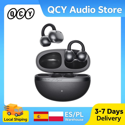 QCY Crossky C50 Clip On Earbuds Open Ear Wireless Bluetooth 6.0 Headphones 35H Playtime Earphones Comfortable for Fitness IPX5