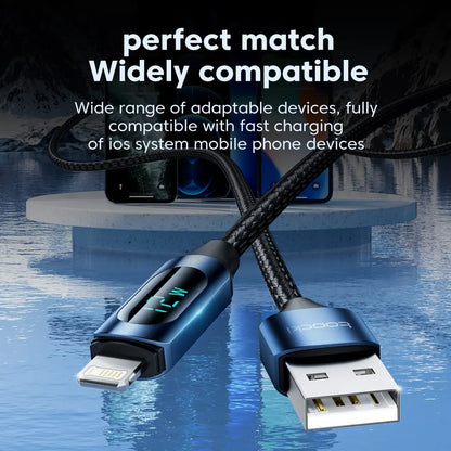 Toocki LED Display USB Cable For iPhone 14 13 12 11 Pro Max Fast Charger Charging Lightning 2.4A USB Wire Cord X XR 8 7 1m 2m