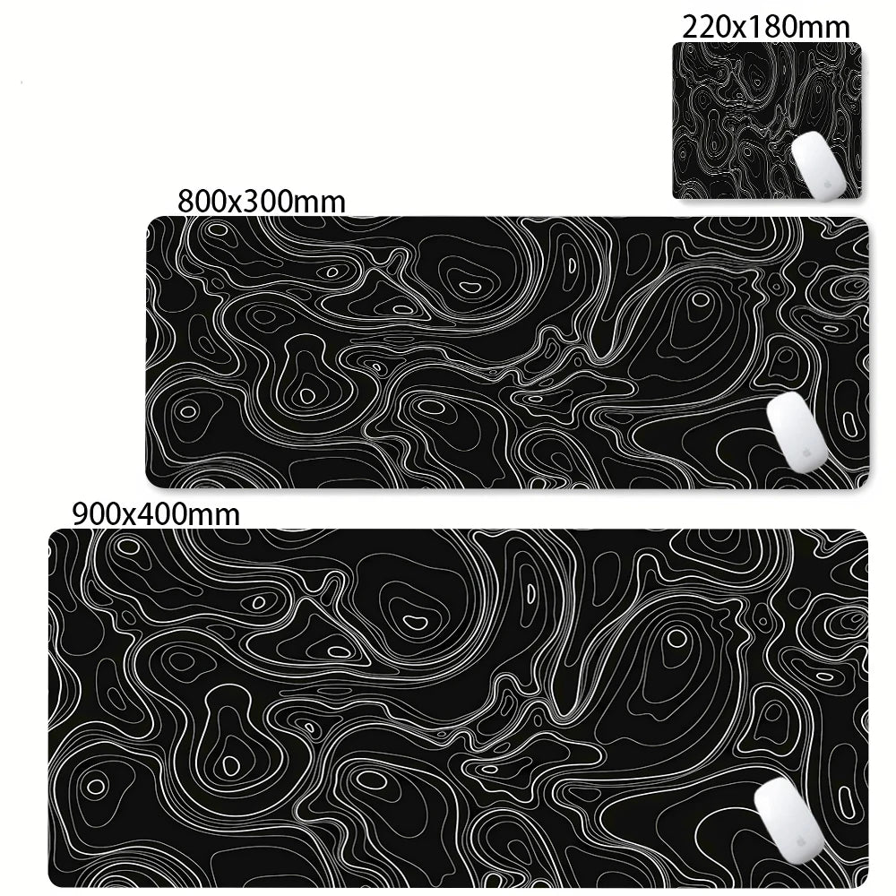 Black White Strata Abstract Design Gaming Mouse Pad Non-Slip Lock Stitched Edge Large Office Desk Mat for Computer and Keyboard