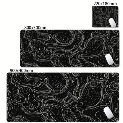 Black White Strata Abstract Design Gaming Mouse Pad Non-Slip Lock Stitched Edge Large Office Desk Mat for Computer and Keyboard