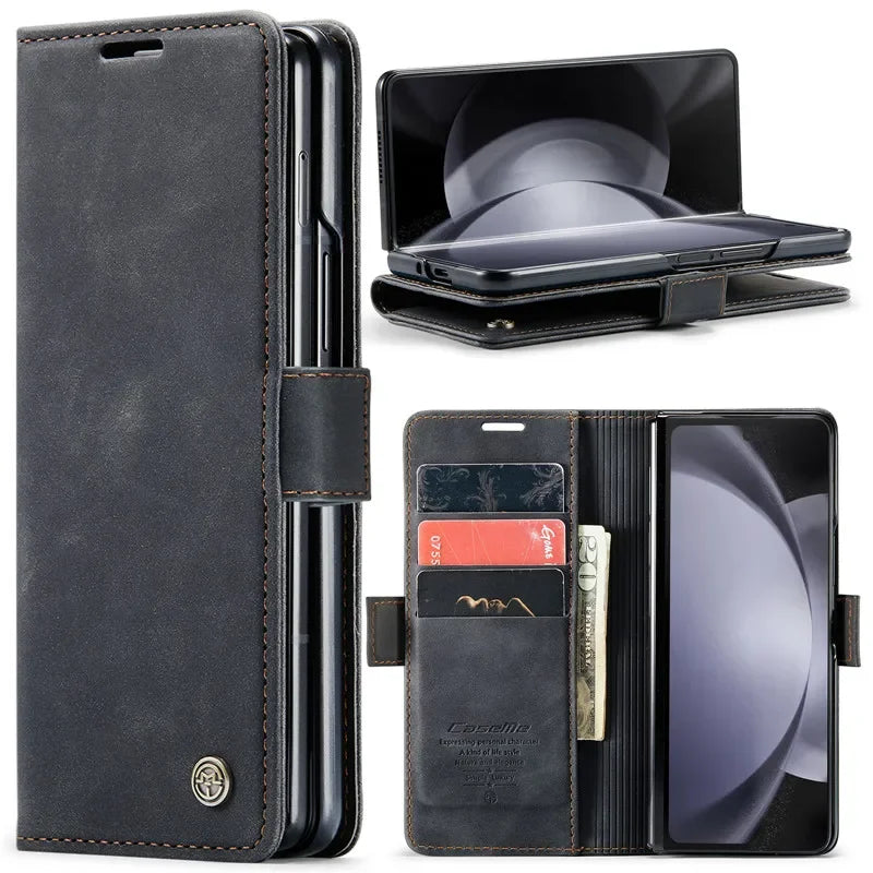 CaseMe Retor Leather Wallet Card Slot Phone Case for Samsung Galaxy Z Fold 7 6 5 4 Fold5 Fold6 Shockproof Flip Stand Cover Coque