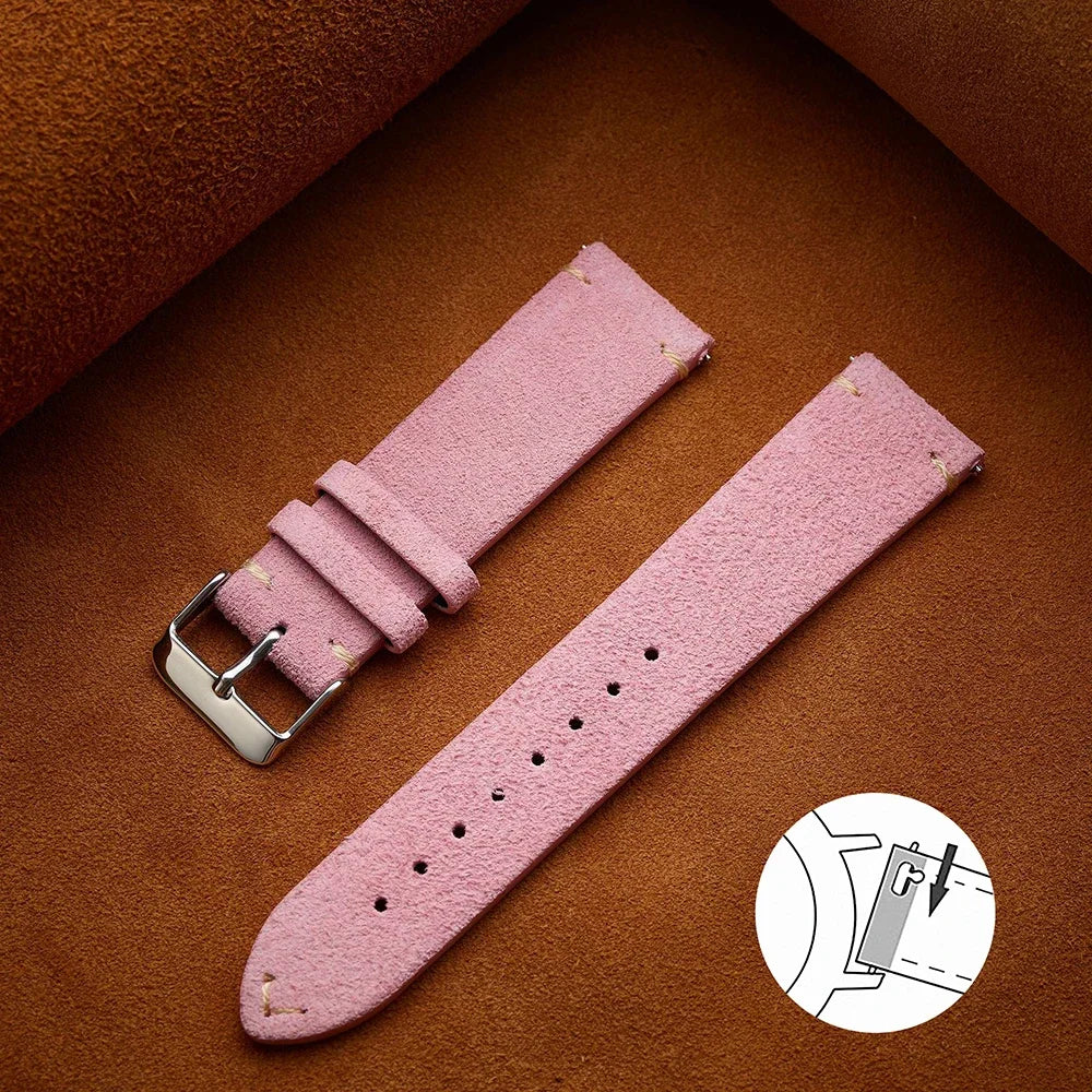 Wristband 20mm 22mm 4mm 16mm 18mm Quick Release Soft Suede Strap Brown Watch Bands Calfskin Bracelet Women&Men Accessories