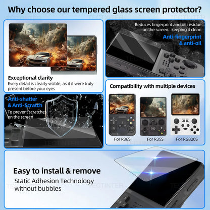 4 IN 1 Case+Screen Protector For R36S Game Console Tempered Glass Film Travel Carrying Storage Bag For Anbernic R36S Accessories