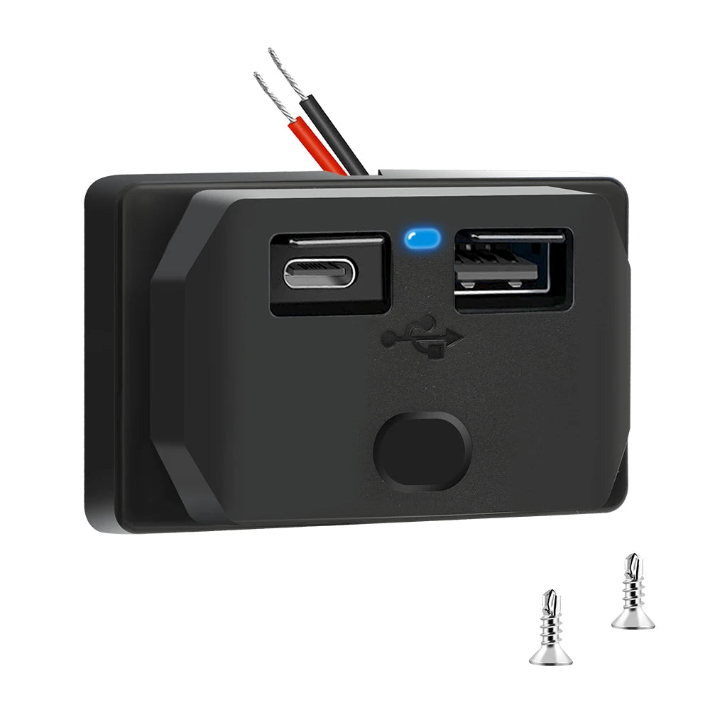 4 Ports Dual PD Dual QC 3.0 USB Car Charger with Switch 96W Quick Charging Socket USB Power for 12V/24V Car Boat Bus RV Truck