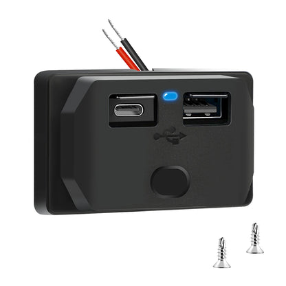 4 Ports Dual PD Dual QC 3.0 USB Car Charger with Switch 96W Quick Charging Socket USB Power for 12V/24V Car Boat Bus RV Truck