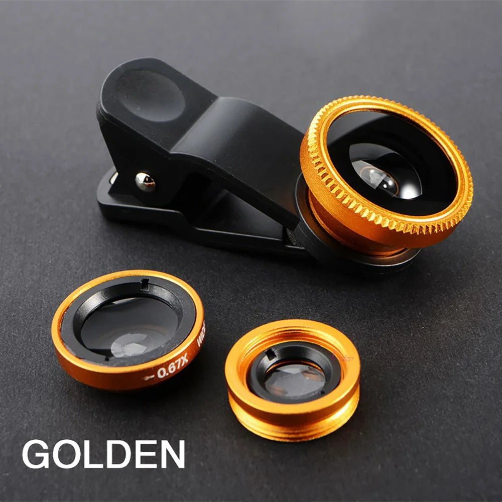 3 in 1 Lens Magnifying Glass 0.67X Wide Angle Fisheye Phone Lens Micro Camera Len Universal Kit With Phone Clip For Smartphones