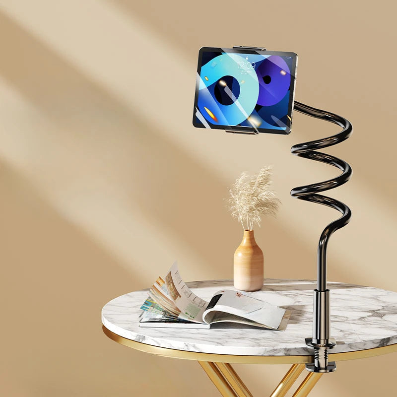 Universal 360-Degree Rotating Tablet Phone Holder with Adjustable Spiral Base, Flexible Stand for Desktop and Bed Use