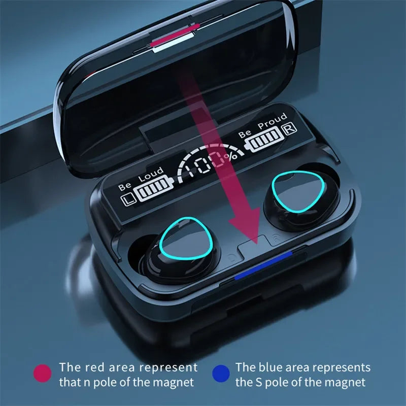 M10 TWS Bluetooth Earphones with Charging Case, 9D Stereo Sound, Waterproof Sports Headphones with Built-in Microphone