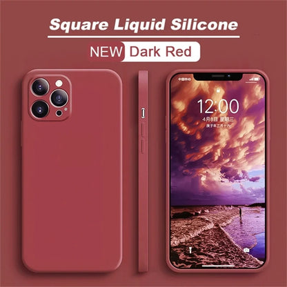 Original Square Liquid Silicone Phone Case For iPhone 11 12 13 14 15 Pro Mini XS Max X XR 15 Plus Lens Protection Cover Coque