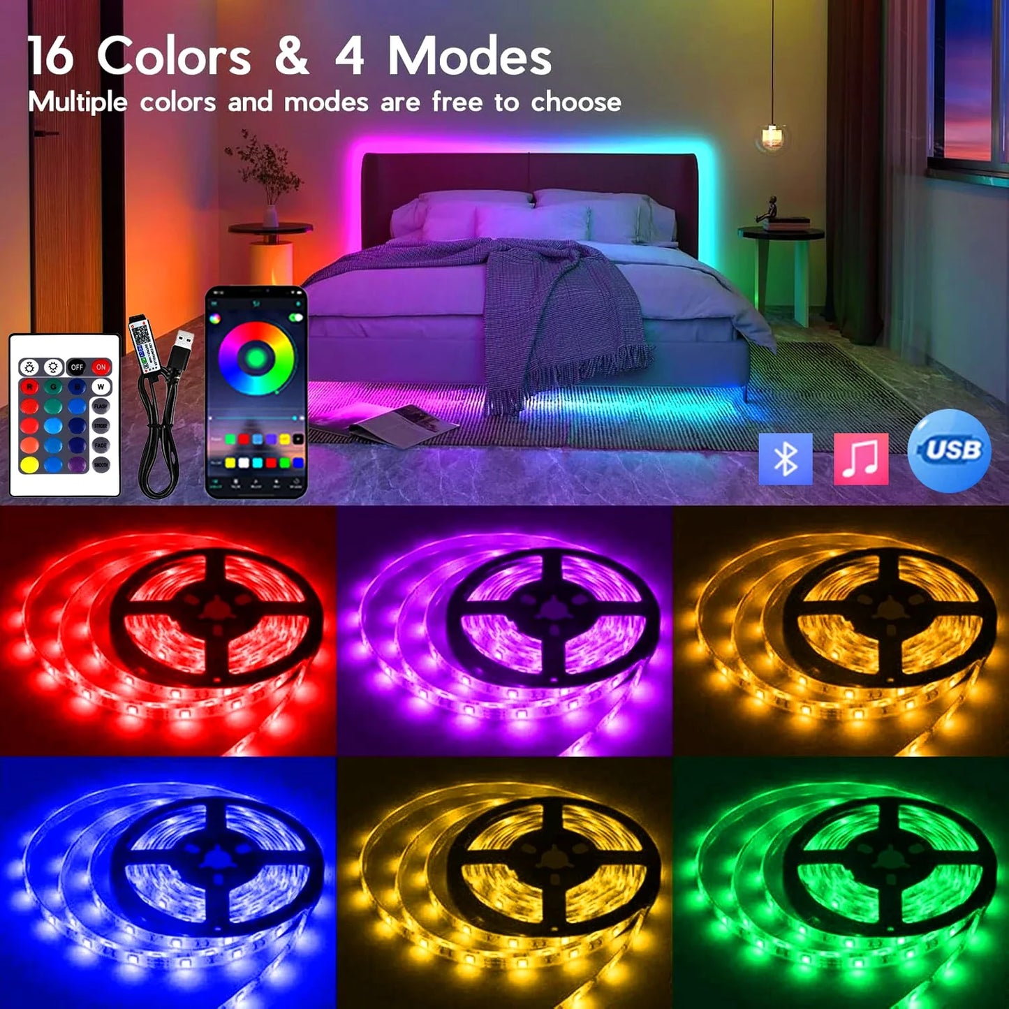 5V RGB 5050 LED Light Strip USB Infrared Remote Control Flexible Lamp Tape Ribbon Diode For Festival Party TV Desk Bedroom