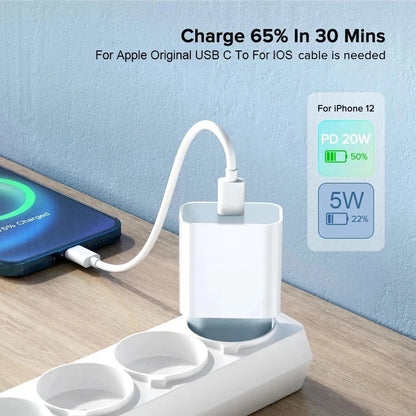 PD 20W Fast Charging EU Charger Plug with 1M/3FT Cable for iPhone iPad